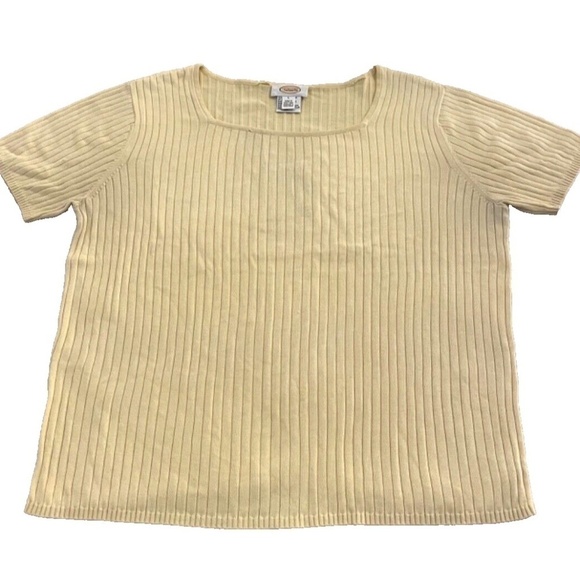 Talbots Women's Ribbed Short Sleeve Shirt; Square Neck; Yellow; Large - Picture 1 of 5
